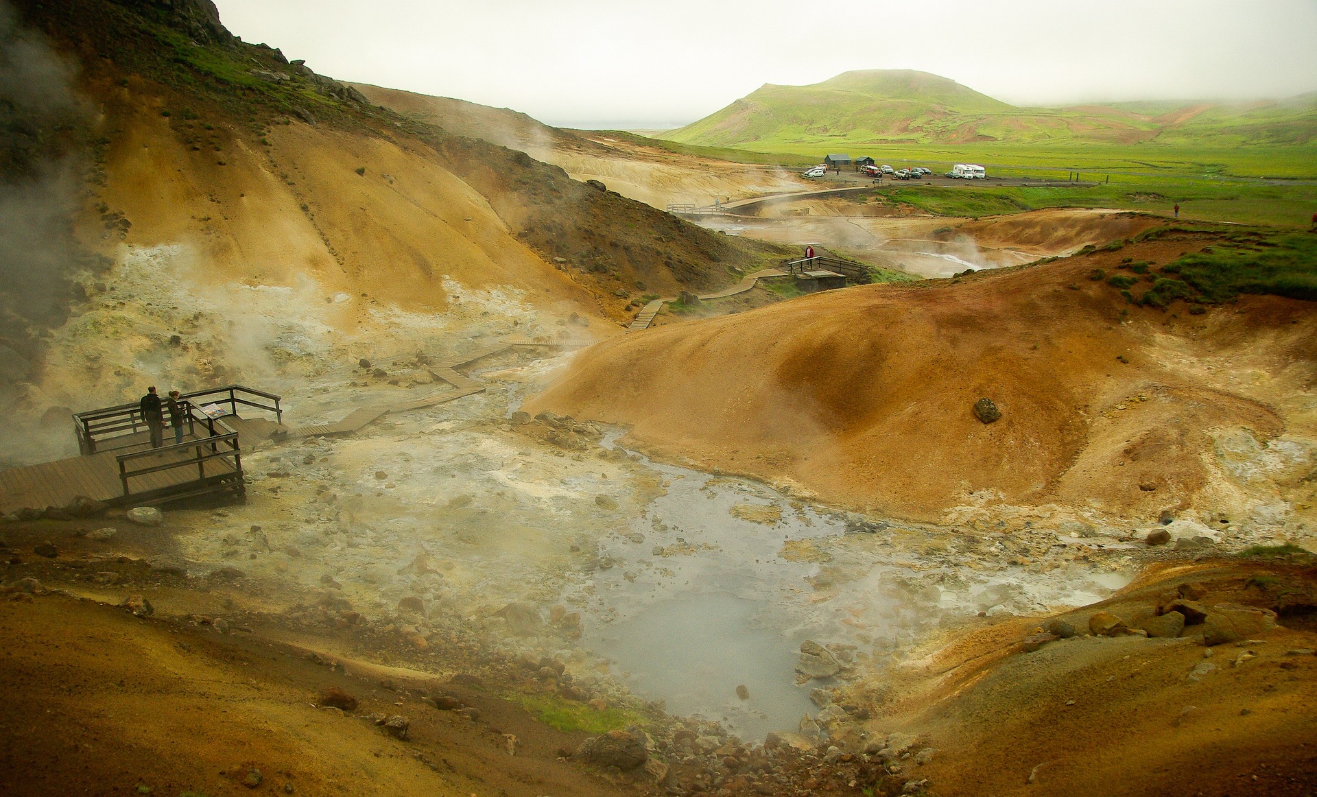 Hot steamy geothermal fields in Krisuvik